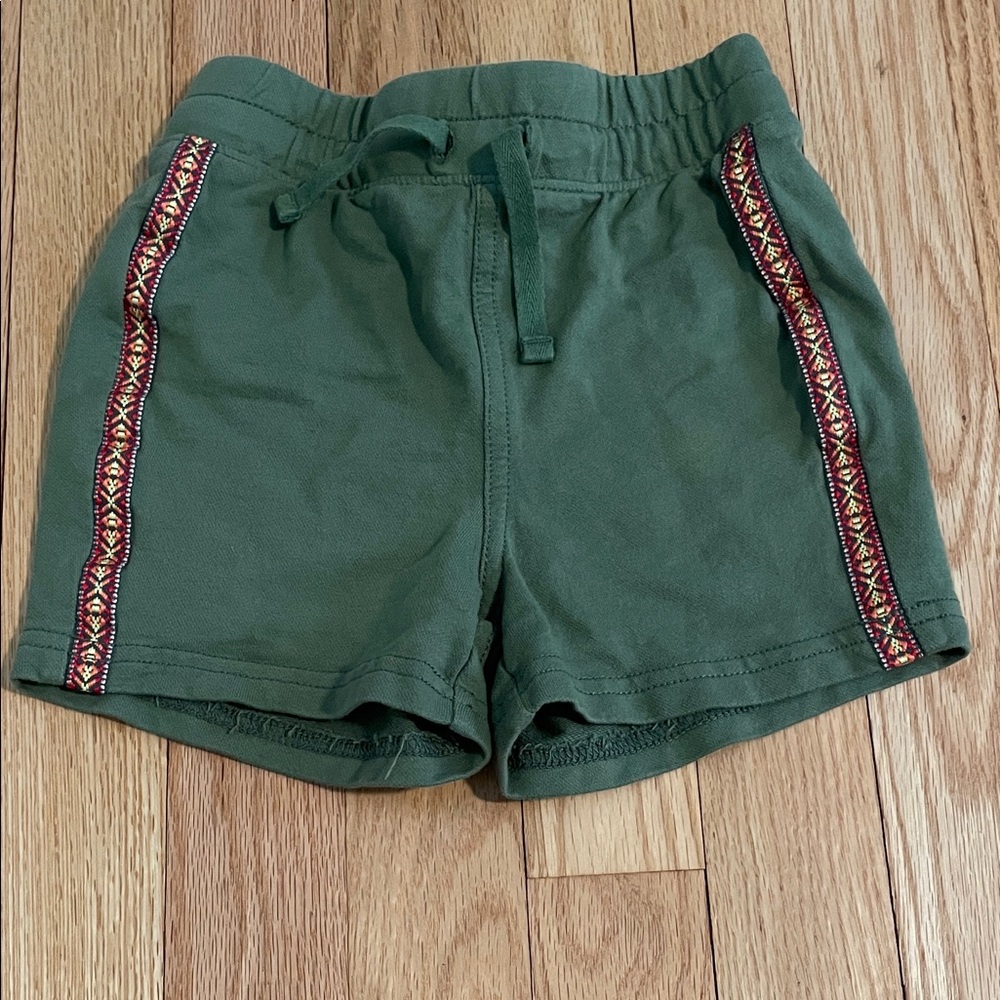 Tea Collection Olive Green Knit Athletic Shorts with Burgundy Trim